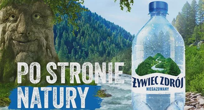 Żywec Zdrój hasłem "Po stronie natury" promuje wodę niegazowaną