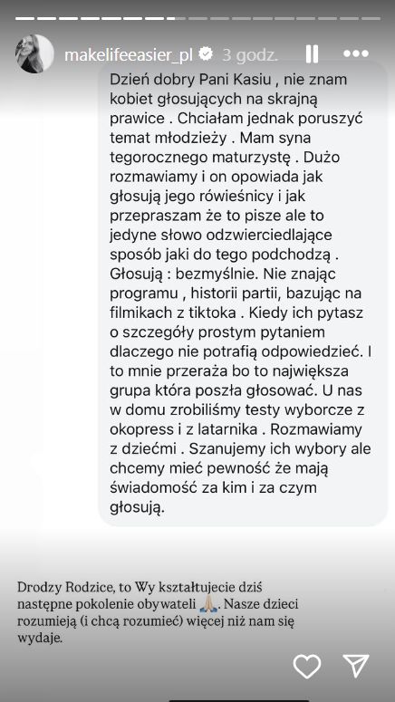 Kasia Tusk postanowiła zabrać głos po I turze wyborów
