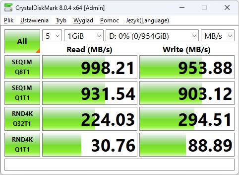 Kingston XS2000 1TB USB 10 Gb/s - CrystalDiskmark