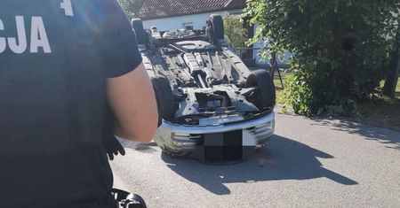 Mucha wleciała do auta. Kobieta dachowała