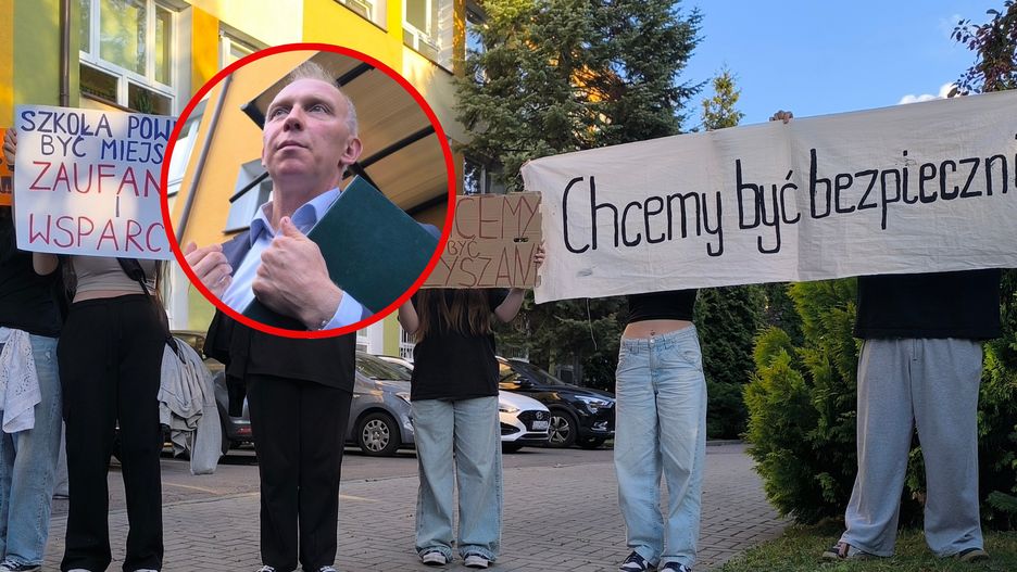 Protest uczniów przed szkołą. Do młodzieży wyszedł kurator oświa