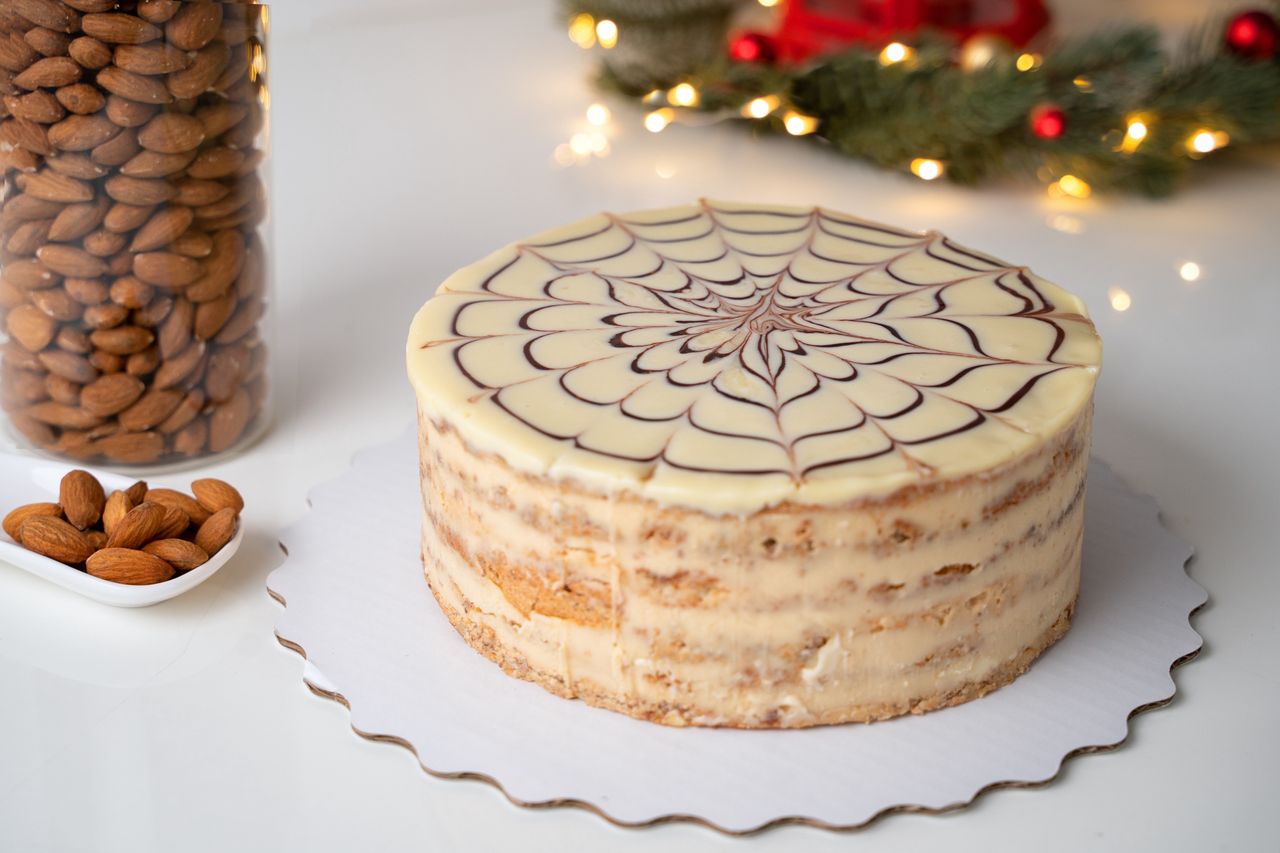 The Esterházy cake is delightful even before being sliced.