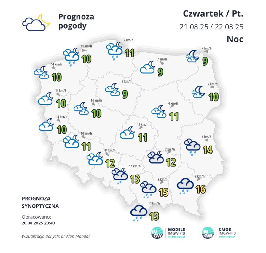 Prognoza pogody na noc czwartek/piątek dla Polski