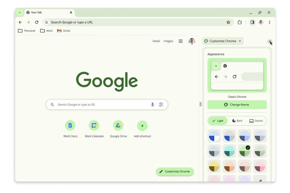 Motywy Material You w Google Chrome