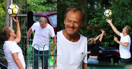 Donald Tusk na placu zabaw z wnukami popisuje się piłkarskimi umiejętnościami (ZDJĘCIA)