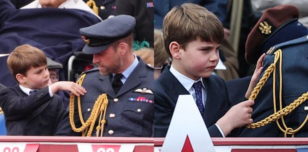 Rozbrajające sceny przed Pałacem Buckingham: książę Louis strząsnął brud z marynarki ojca, po czym pociągnął za sznur galowy