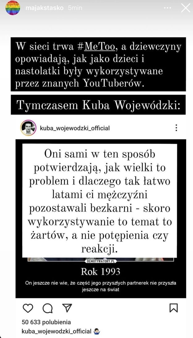 Maja Staśko OBURZONA wpisem Kuby Wojewódzkiego. W tle afera z youtuberami i nieletnimi fankami (FOTO)