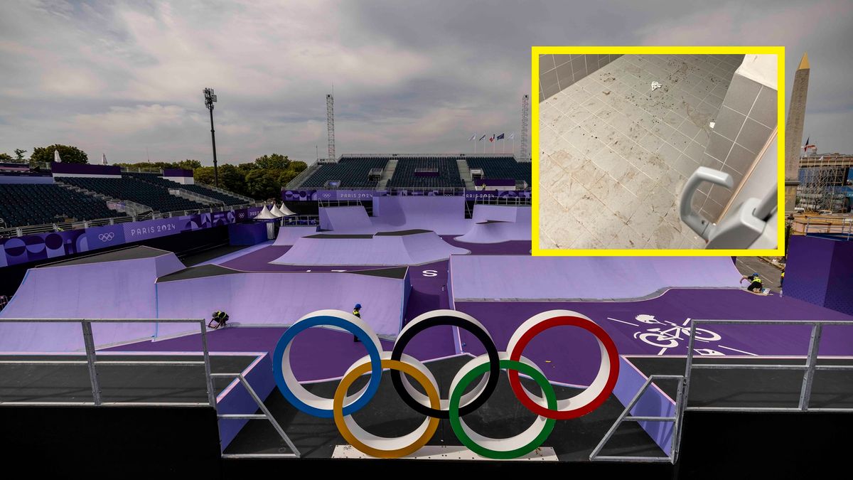 Zdjęcie okładkowe artykułu: Getty Images / Maja Hitij / Na zdjęciu: tor do jazdy na deskorolce podczas igrzysk olimpijskich, w ramce pokój ochroniarza na IO (fot. Twitter/Romain Molina)