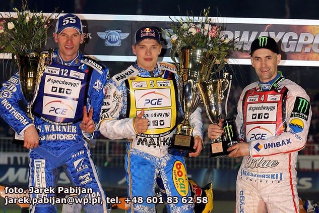 Matej Zagar (z lewej) stanął na podium GP Europy z zawodnikami, którzy doskonale znają bydgoski tor