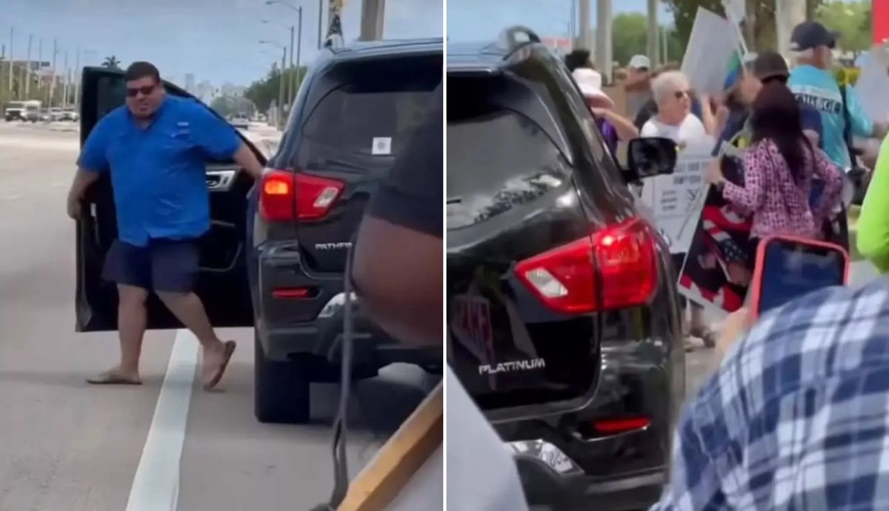 He drove into the crowd in front of the Tesla showroom.