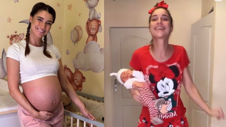 Radosna Lenka Klimentova tańczy trzymając w objęciach NOWORODKA. Internauci komentują: "Trzymasz go jak WOREK ZIEMNIAKÓW"