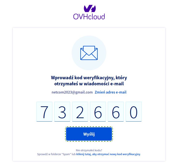 stwórz konto ovh - kod weryfikacyjny