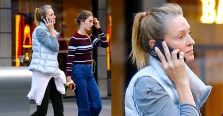 Nieumalowana Uma Thurman w Nowym Jorku na zakupach z córką