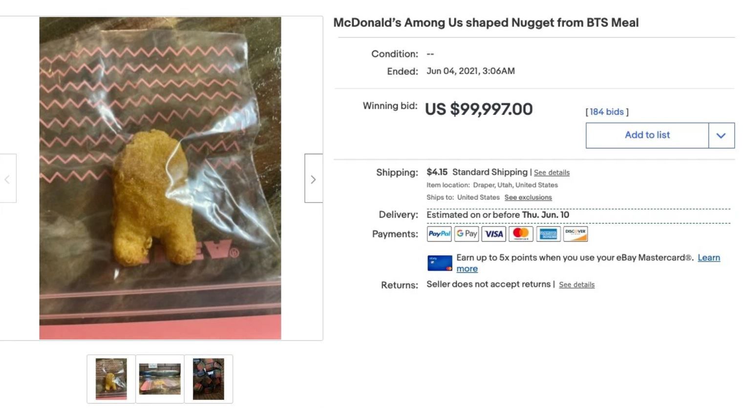 Licytacja wyjątkowego nuggetsa zamknęła się ofertą za prawie 100 tys. dolarów