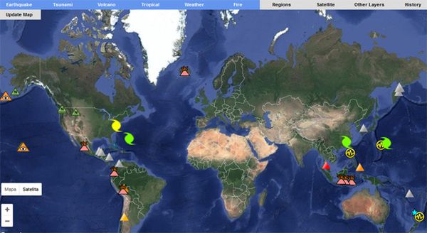 Interaktywna mapa wulkanów i trzęsień ziemi