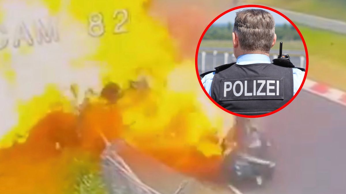 Materiały prasowe / Pixabay / oberaichwald / Na zdjęciu: wypadek na torze Nurburgring, w kółku niemiecka policja