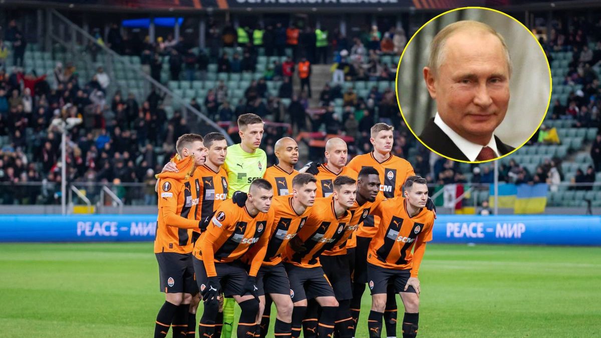 piłkarze Szachtara Donieck / w kółku: Władimir Putin