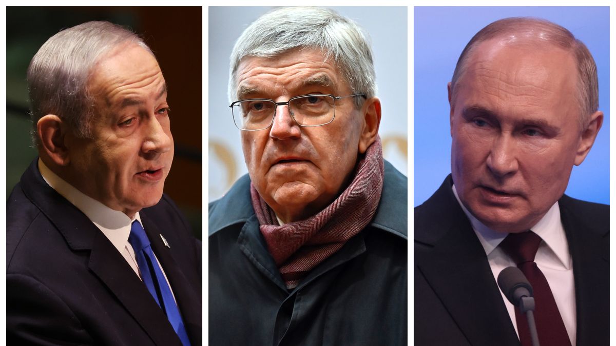 Od lewej: Binjamin Netanjahu, Thomas Bach oraz Władimir Putin