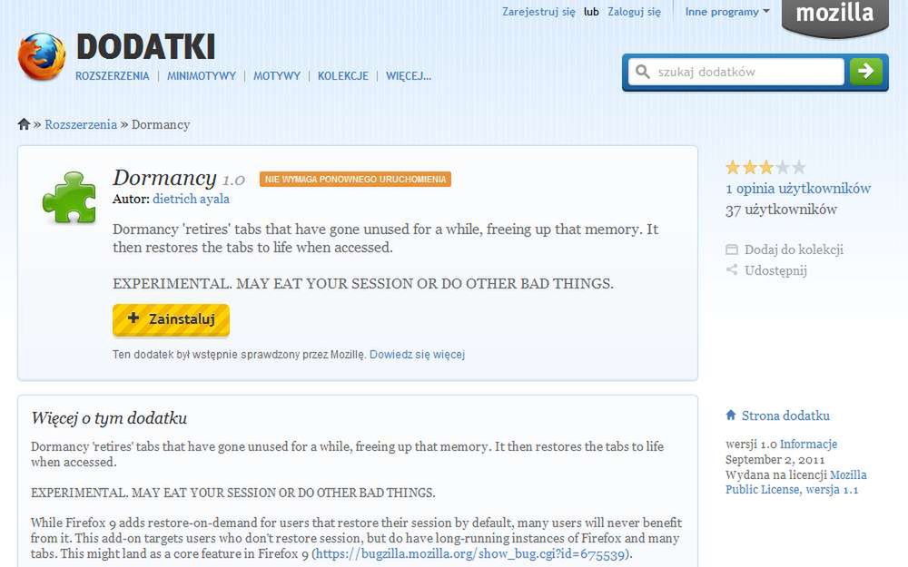Dodatek, dzięki któremu Firefox zajmuje mniej pamięci 2