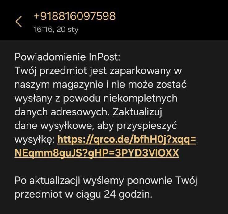 Fałszywy komunikat SMS