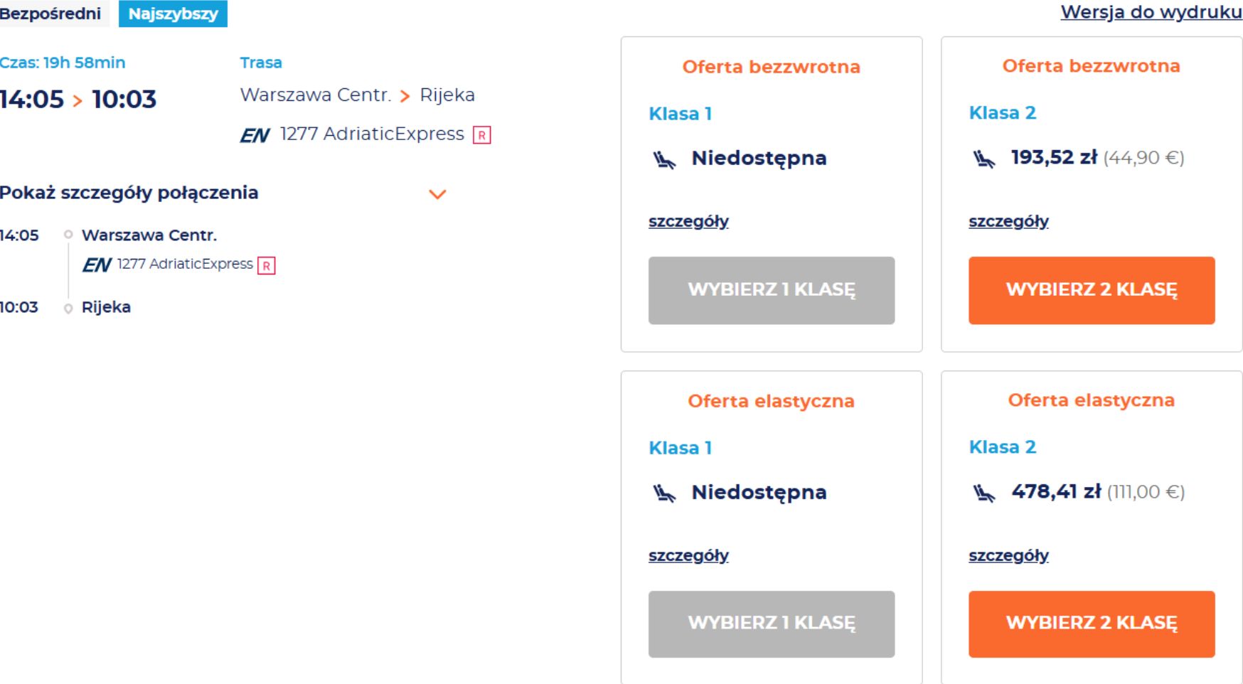 Ceny biletów w systemie rezerwacyjnym PKP Intercity