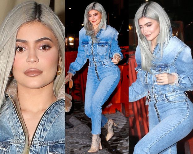 Wystylizowana Kylie Jenner nieudolnie stąpa po kostce brukowej