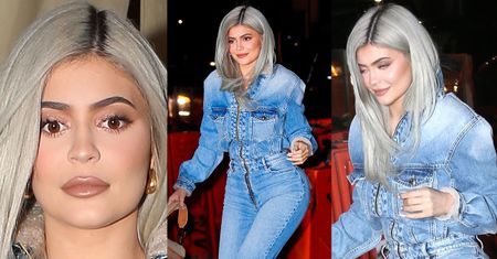Wystylizowana Kylie Jenner nieudolnie stąpa po kostce brukowej