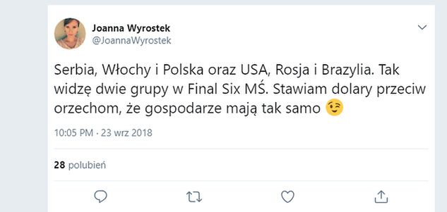 Tweet naszej dziennikarki Joanny Wyrostek