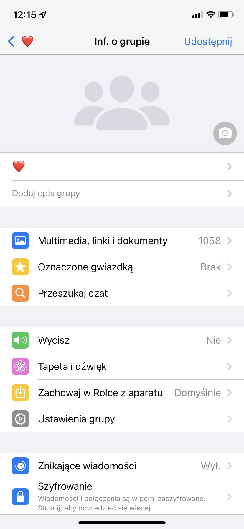 Informacje o grupie w aplikacji WhatsApp