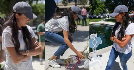Meghan Markle złożyła kwiaty przed szkołą, w której podczas strzelaniny zginęło 19 dzieci (ZDJĘCIA)