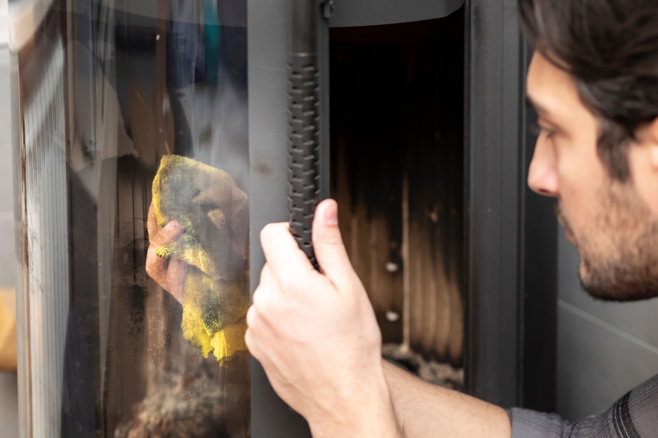 Cleaning the fireplace glass