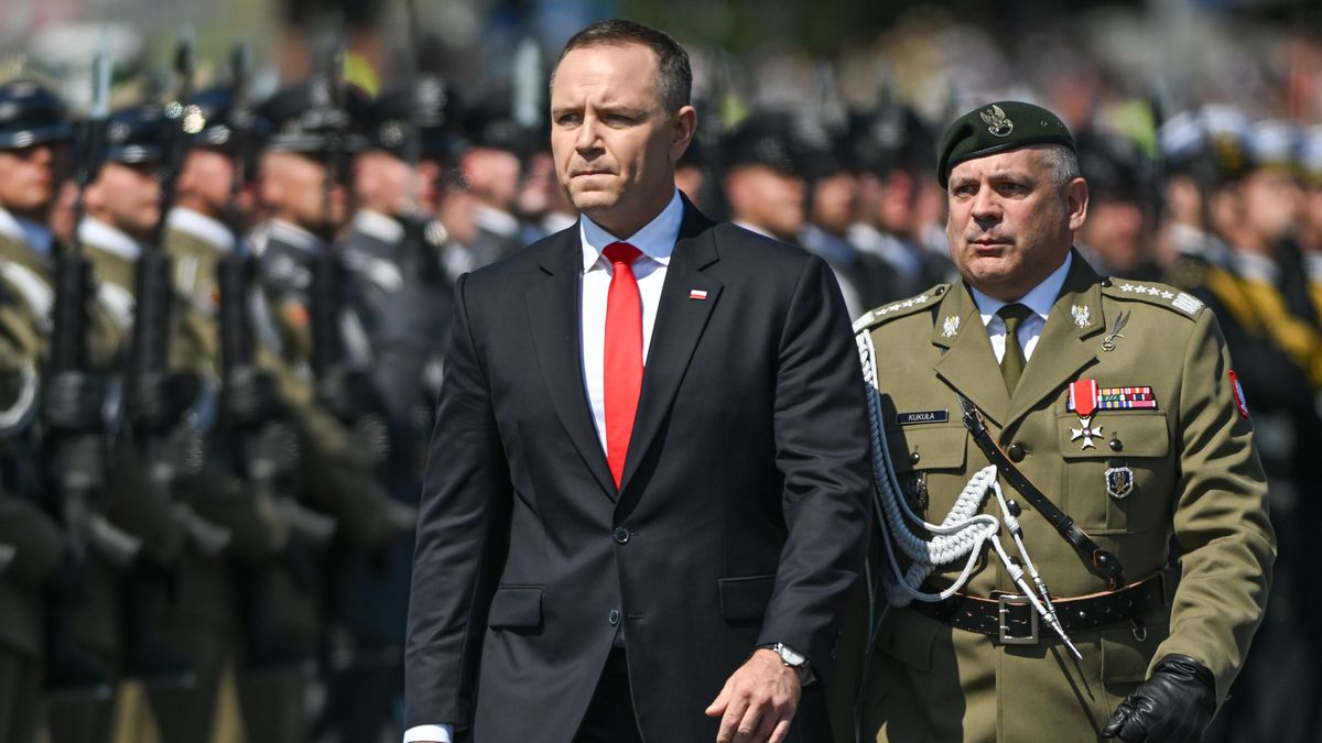 WARSAW, POLAND  AUGUST 15: 
Polish President Karol Nawrocki (L), Commander-in-Chief of the Polish Armed Forces, leads the Armed Forces Day commemorations in Warsaw, Poland, on August 15, 2025. 
The event featured more than 4,000 Polish troops, about 200 soldiers from allied NATO nations, around 300 military vehicles, and nearly 50 aircraft, making it the largest parade in the country's history. (Photo by Artur Widak/NurPhoto via Getty Images)