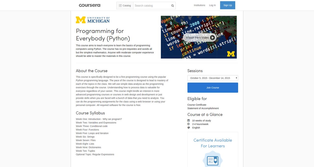 Jeden z najpopularniejszych kursów Coursery: University of Michigan zachęca każdego do programowania w Pythonie