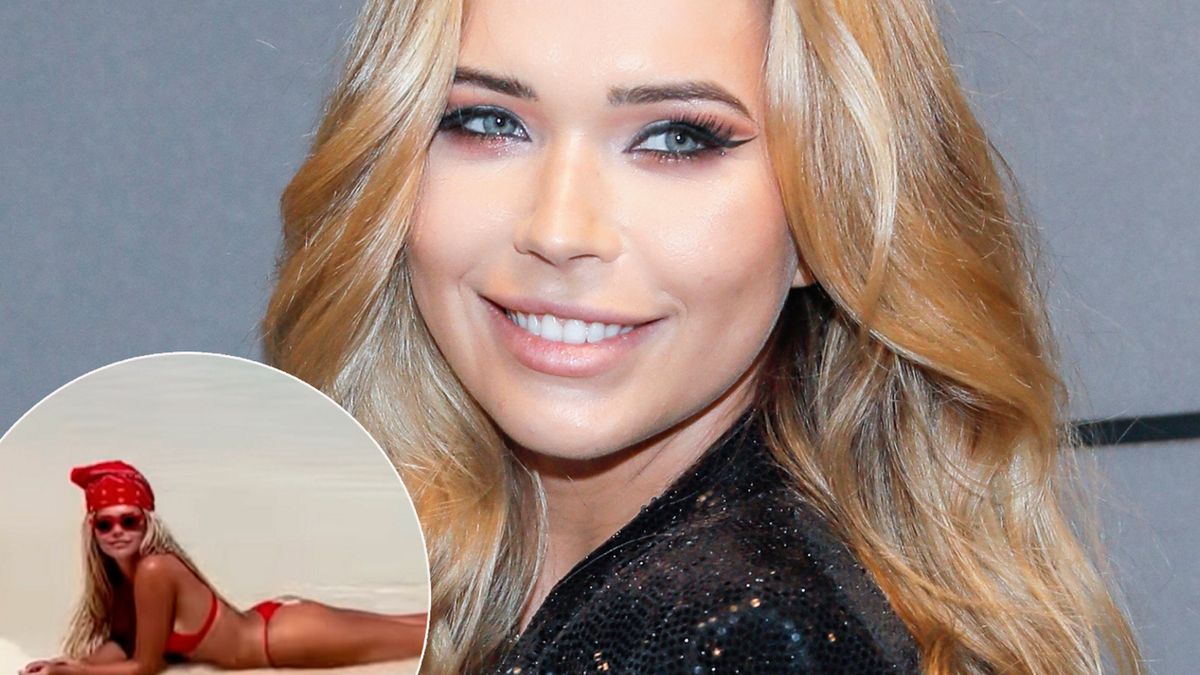Sandra Kubicka na plaży - czerwone bikini przyciąga uwagę
