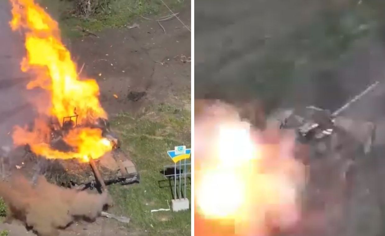 Three drones were enough. Not much is left of the Russian tank.