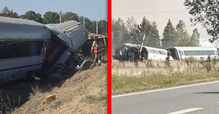 Tak wygląda scena po wypadku. Pociąg zderzył się z ciężarówką