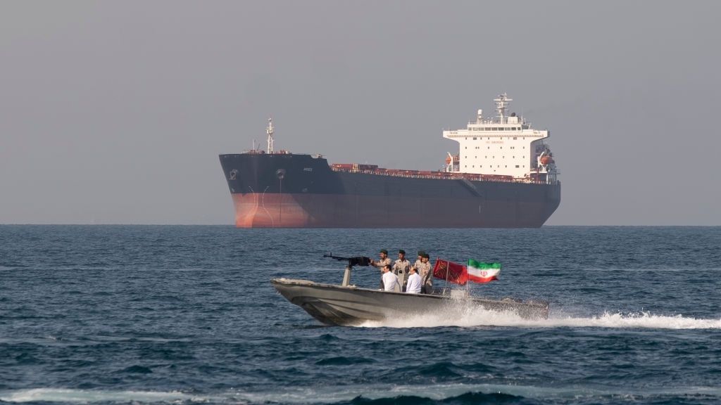 Iran-Military-Persian Gulf
Iranian Navy soldiers at an armed speed boat in Persian Gulf near the strait of Hormuz about 1320km (820 miles) south of Tehran, April 30, 2019.  (Photo by Morteza Nikoubazl/NurPhoto via Getty Images)
NurPhoto
politic, sahand_warship, defense, strait_of_hormuz