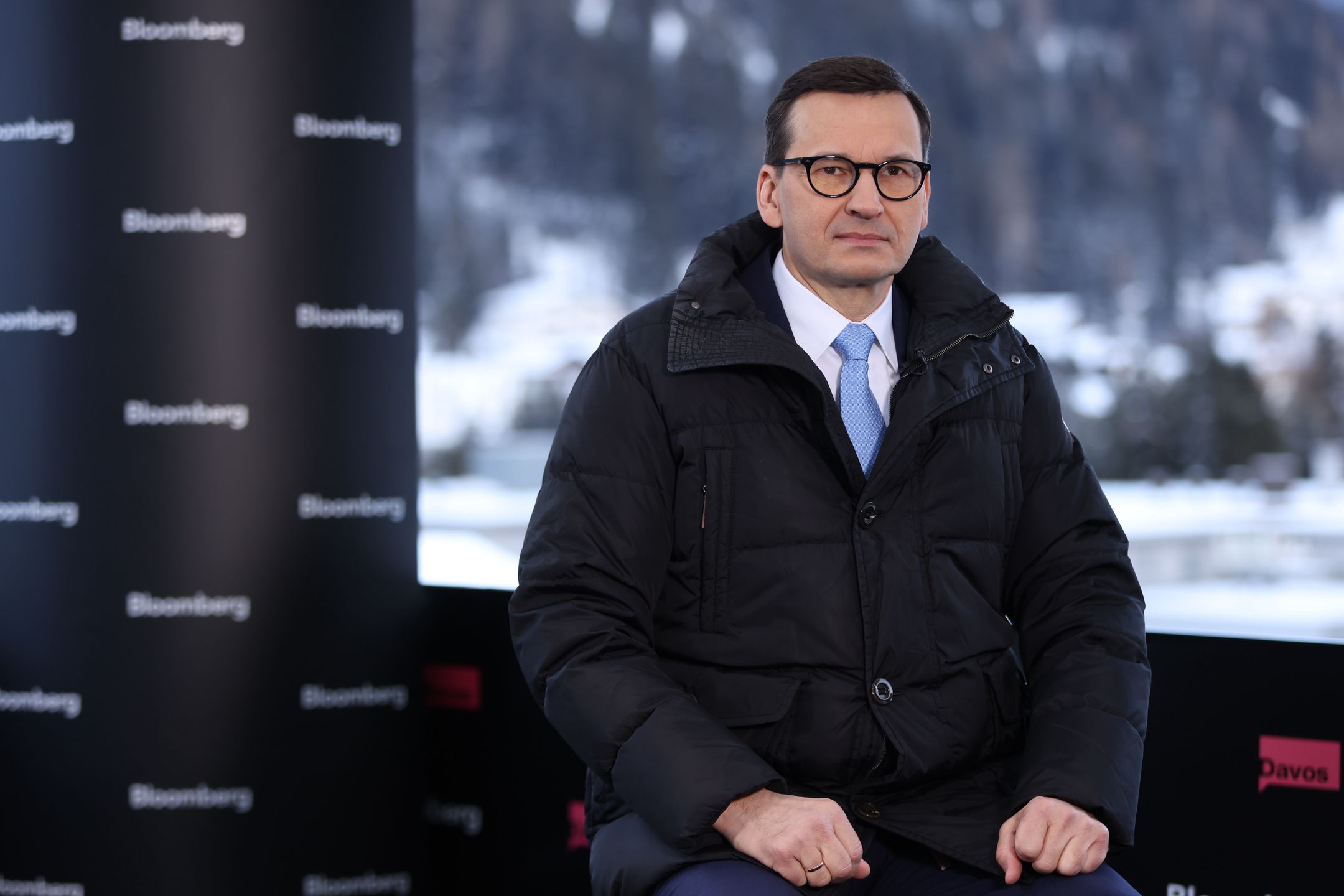 Mateusz Morawiecki, Poland's prime minister, during a Bloomberg Television interview on day two of the World Economic Forum (WEF) in Davos, Switzerland, on Wednesday, Jan. 18, 2023. The annual Davos gathering of political leaders, top executives and celebrities runs from January 16 to 20. Photographer: Hollie Adams/Bloomberg via Getty Images