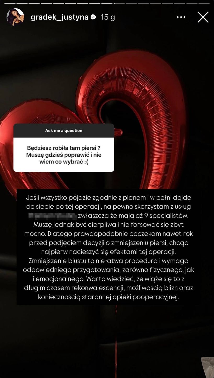 Justyna Gradek zdradza szczegóły operacji
