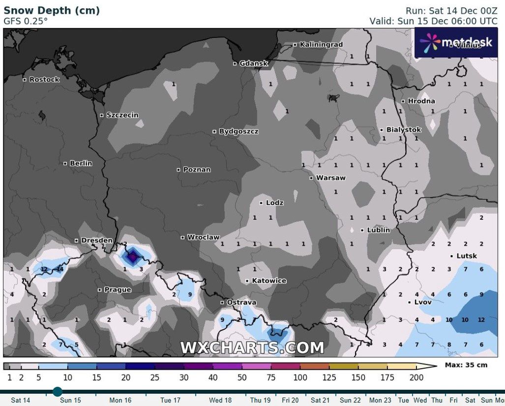 Opady śniegu prognozowane w niedzielę