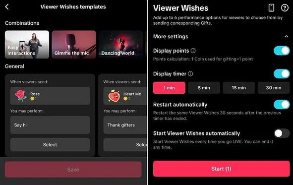 Ustawianie donatów na TikToku za czynności