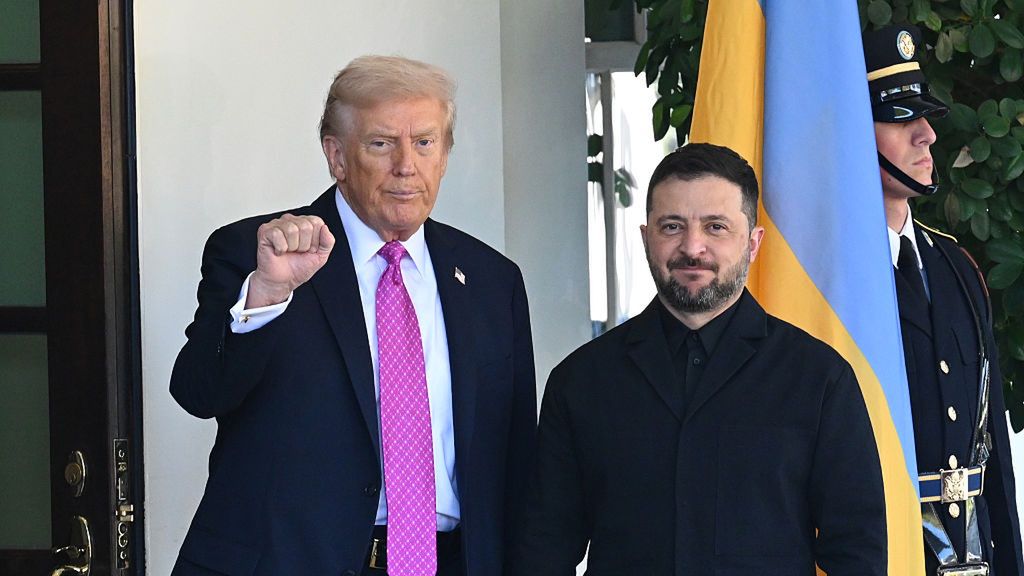 Donald Trump Meets With Ukrainian President Volodymyr Zelensky At The White House
WASHINGTON, DC - OCTOBER 17: U.S. President Donald Trump (L) greets Ukrainian President Volodymyr Zelensky at the White House on October 17, 2025 in Washington, DC. (Photo by Chen Mengtong/China News Service/VCG via Getty Images)
China News Service