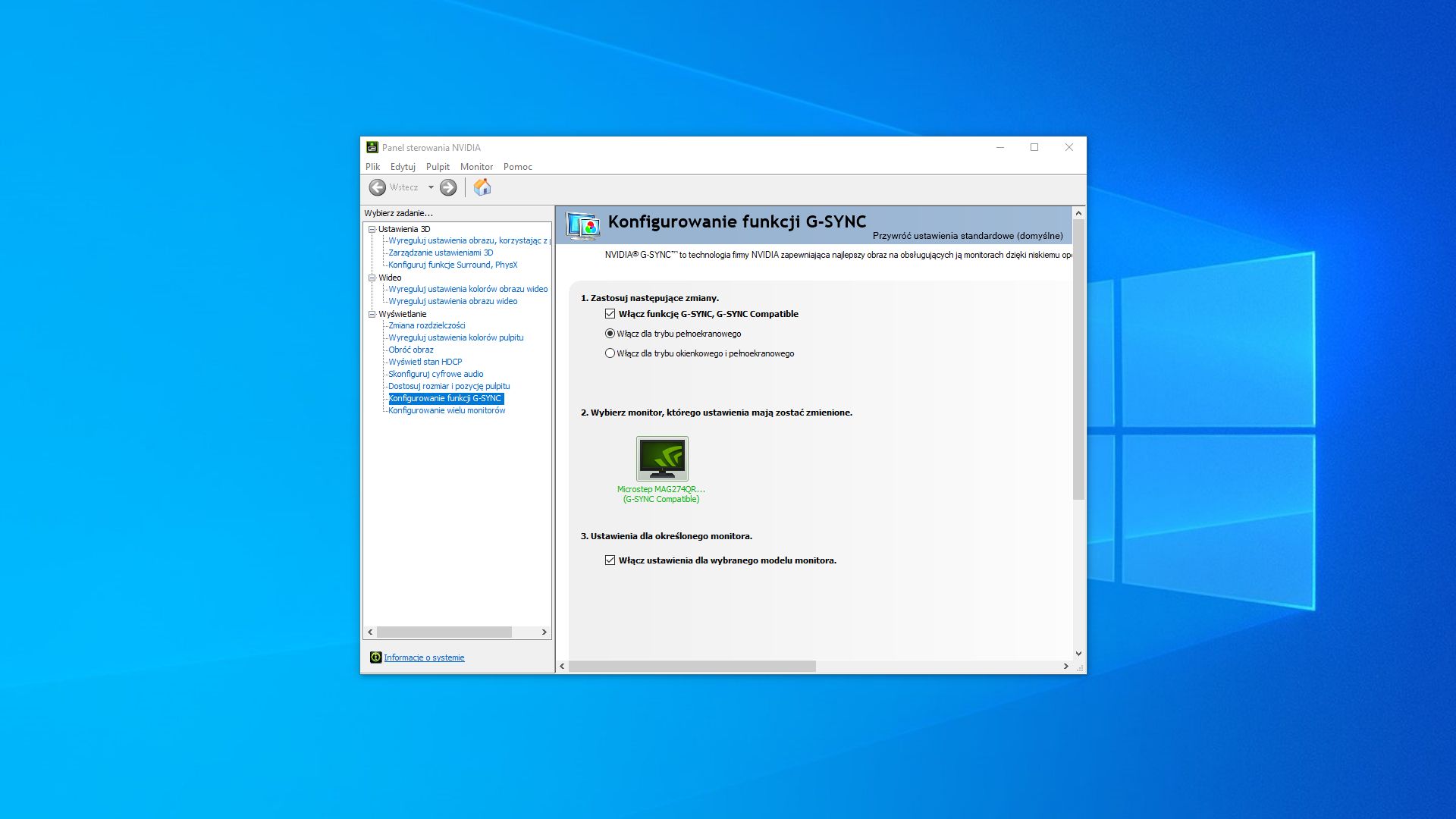 funkcja Nvidia G-Sync aktywna 