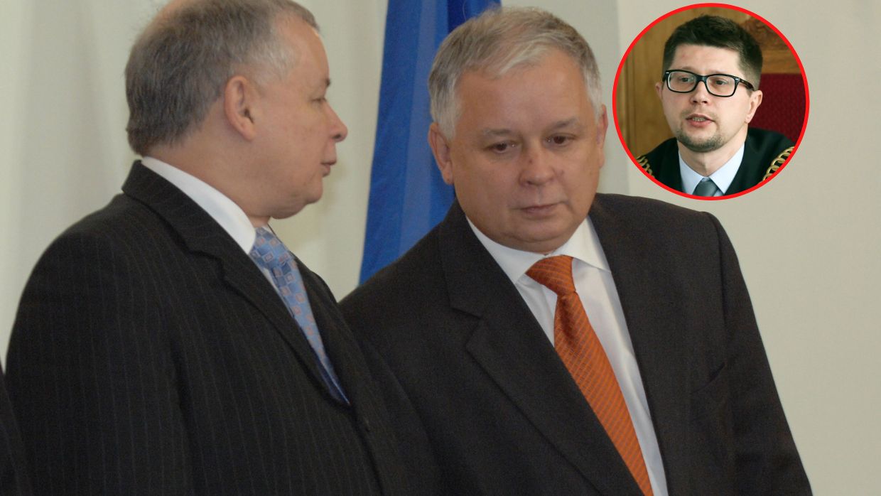 Jarosław i Lech Kaczyńscy, na małym zdjęciu sędzia Wojciech Łączewski