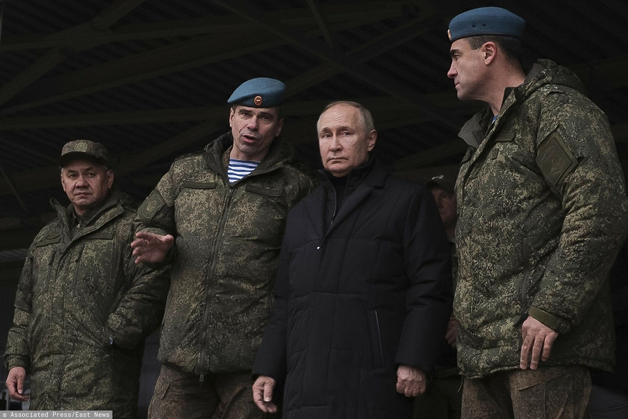 Temporary
In this handout photo released by Russian Defense Ministry Press Service, Russian President Vladimir Putin, second right, Russian Defense Minister Sergei Shoigu, left, and Deputy Commander of the Airborne Troops Anatoly Kontsevoy, second left, visit a military training centre of the Western Military District for mobilised reservists in Ryazan Region, Russia, Thursday, Oct. 20, 2022. (Russian Defense Ministry Press Service via AP)
