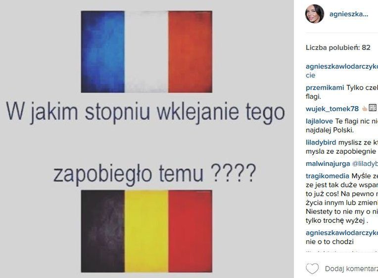 Agnieszka Wlodarczyk skomentowała zamachy w Brukseli