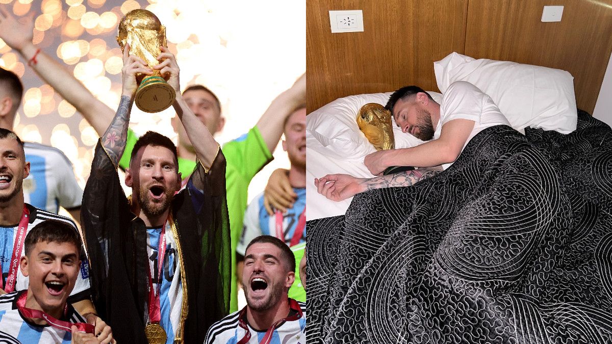 Lionel Messi z trofeum na MŚ