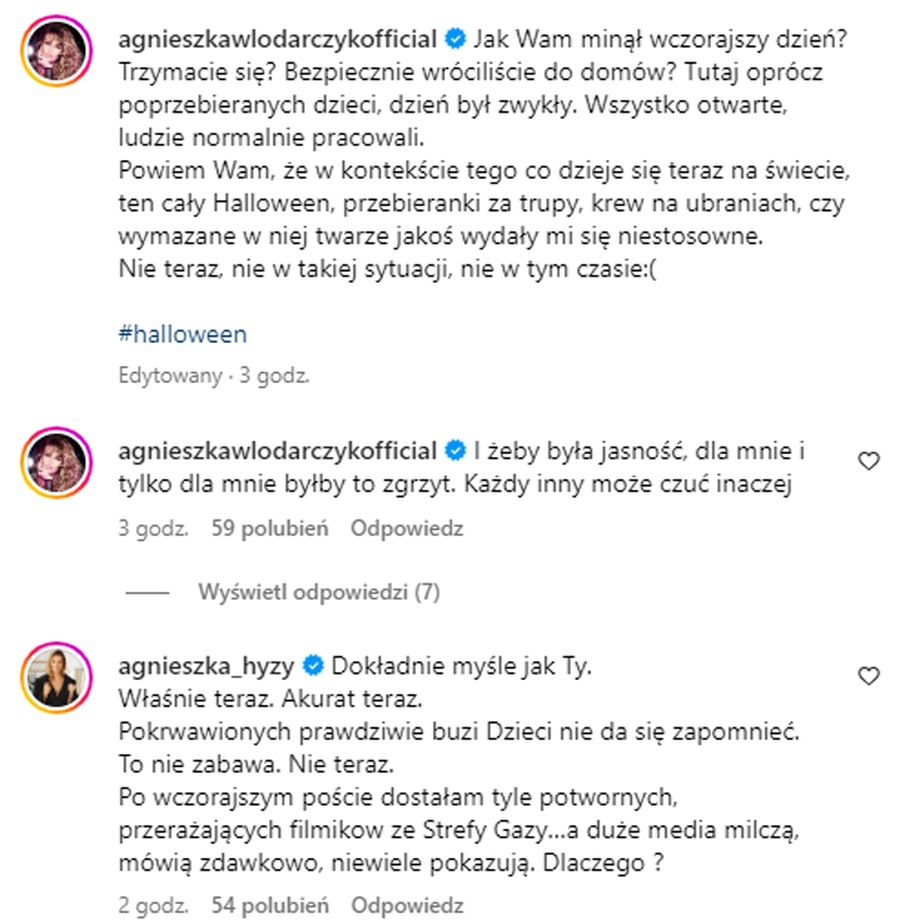 Agnieszka Włodarczyk i Agnieszka Hyży krytykują Halloween