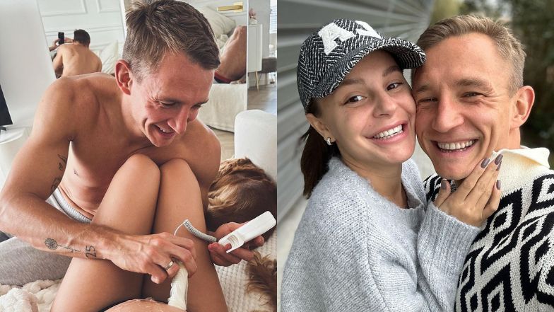 Jakub Rzeźniczak "bada" tętno dziecka. Internauci są rozczuleni