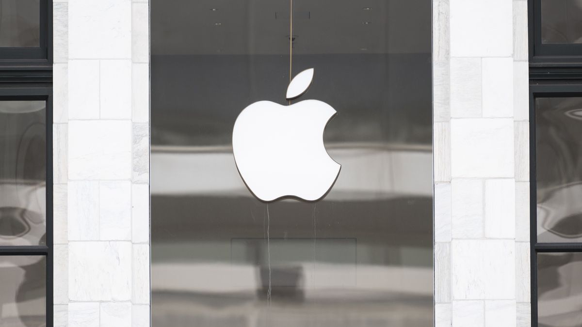 UNITED STATES - JANUARY 25: The Apple logo hangs at Apples Carnegie Library store in Washington on Tuesday, January 25, 2022. (Photo By Bill Clark/CQ-Roll Call, Inc via Getty Images)